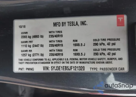 2018 Tesla Model 3 Long Range/Performance from USA, damaged, VIN 5YJ3E1EB5JF121320
